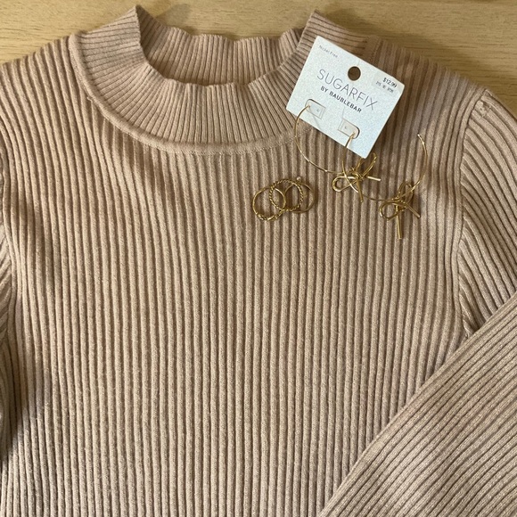 Cream Mock Neck Ribbed Sweater - Picture 2 of 5